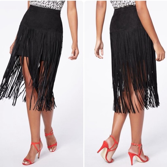 Design Lab Lord & Taylor Black Faux Suede Fairy Fringe Skirt XS Boho Whimsigoth - Picture 6 of 11